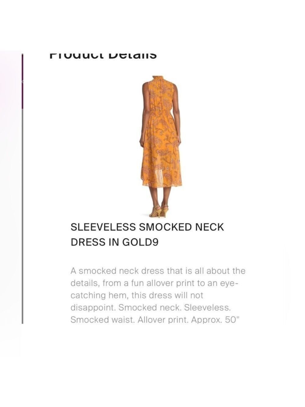 Nanette Lepore Gold Paisley Dress Size 8 - Picture 6 of 7